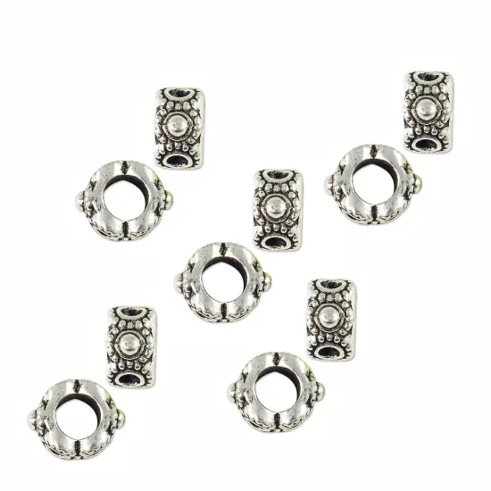 Large Hole Metal Bead with Dots 9x5mm Pewter Antique Silver Plated (Package of 10 Beads) {1}