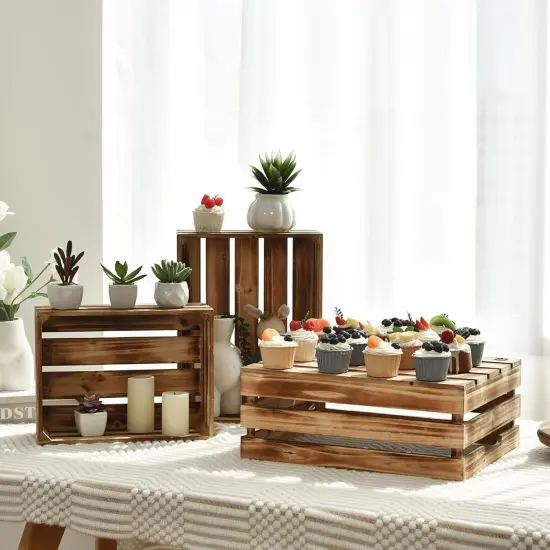 Wooden Crates Set of 3 - Large Rustic Wood Nesting Crates for Decoration, Display, Storage Boxes brown wooden crates farmers market deco wooden crates (Brown) {2}