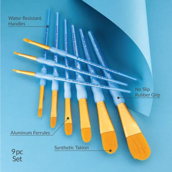 RCC 303 | Crafter's Choice&trade; 9pc Golden Taklon Filbert/Oval Wash Brush Set {4}