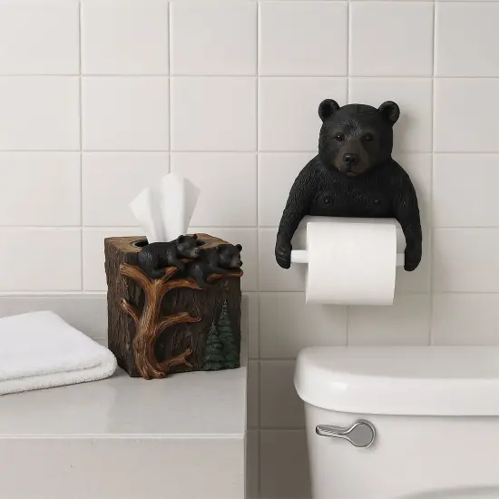 Bear Toilet Tissue Holder &ndash; Black Bear Resin Bathroom Decor, Hardware Included {7}