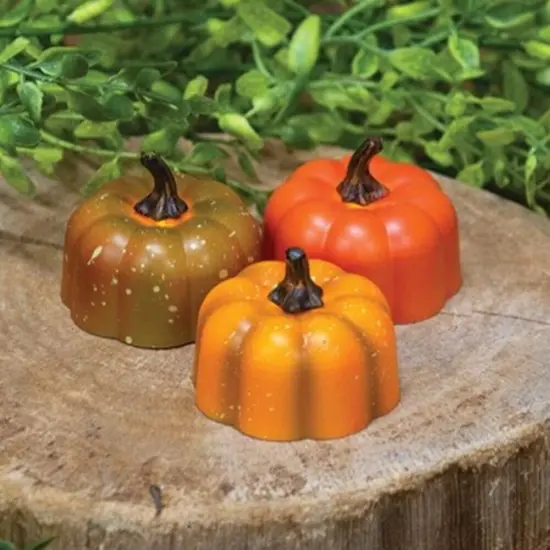 Multi Color Plastic Pumpkin Tealights, LED Flicker and Fall Decor 3 Asstd. {1}