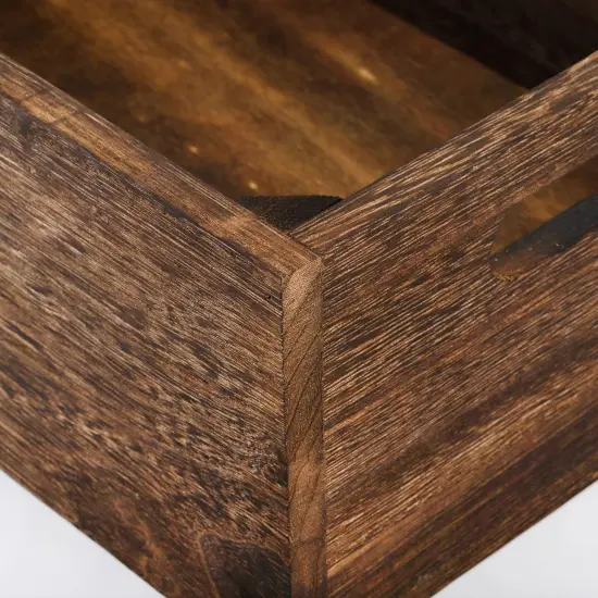 Set of 3 Wood Nesting Storage Crates with Handles, Decorative Farmhouse Wooden Crates Storage Containers Rustic Handmade Natural Solid Wood Basket {5}