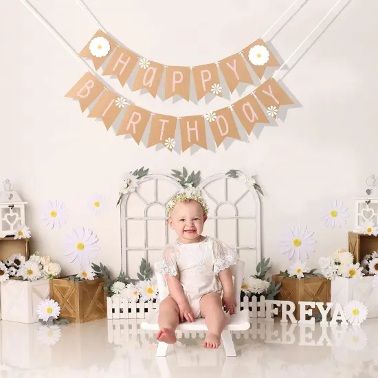 Daisy Happy Birthday Banner - Daisy Theme Birthday,Wildflower Birthday Banner, Groovy Birthday Theme for 1st Birthday, Daisy Themed Birthday Party Decoration Banne,Girl 1st Birthday Decoration {5}
