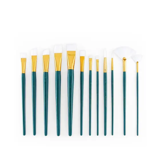 RSET-9310 | 12pc White Taklon Long Handle Variety Brush Set {2}