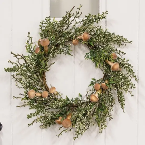 24 Inch Mushroom Wreath with Greenery and Berries for Front Door Decor {1}