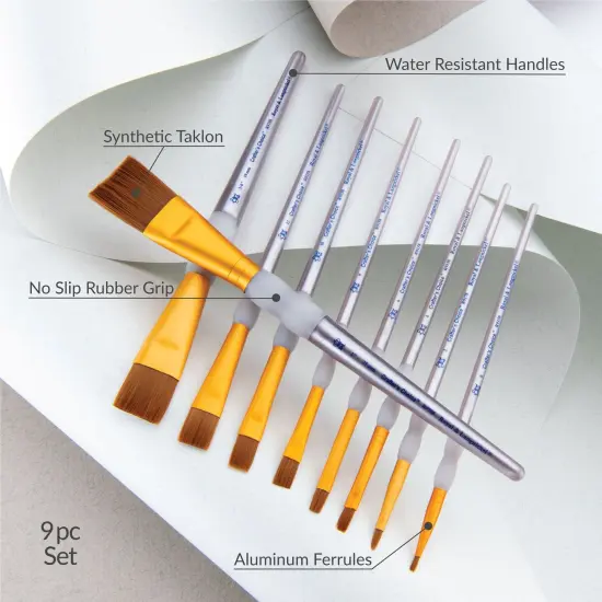 RCC 310 | Crafter's Choice&trade; 9pc Brown Taklon Variety Brush Set {4}