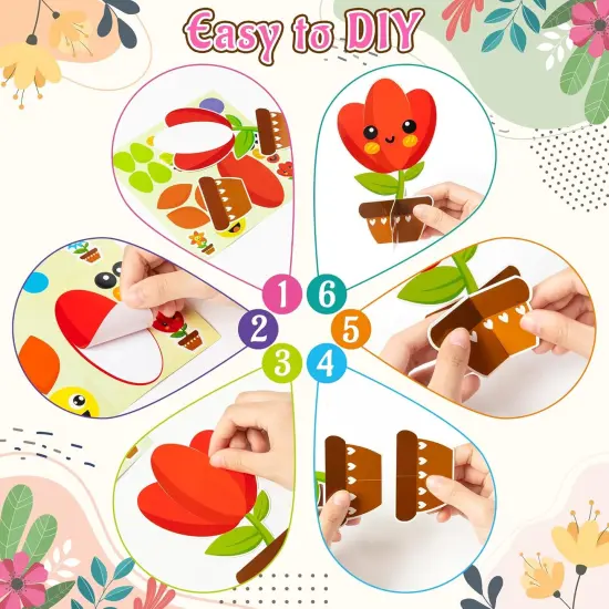 Flower Craft Kits, Make Your Spring DIY Flowers Craft Set Sun Mouth Eyes Stickers Springtime Flowers Decorations {2}
