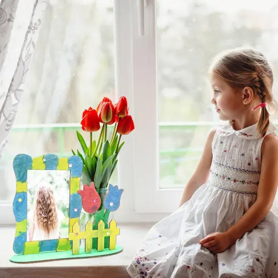 4 Pack Wooden Flower Photo Frame Kits Flower DIY {3}