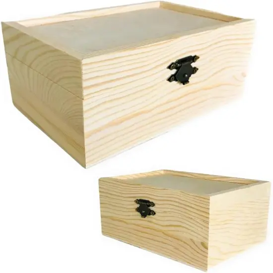 12 Pc Rectangle Unfinished Wood Box Natural DIY Craft Stash Boxes with Hinged Lid and Front Clasp for Arts Hobbies Comes in 2 Different Sizes {3}