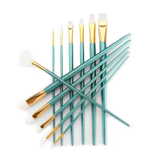 RSET-9316 | 12pc White Taklon Long Handle Variety Brush Set {5}