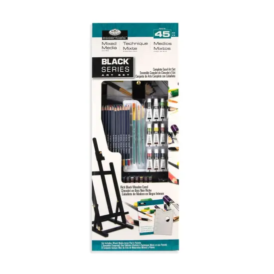 REA5740 | essentials&trade; 45pc Black Series Mixed Media H-Frame Easel Art Set {1}