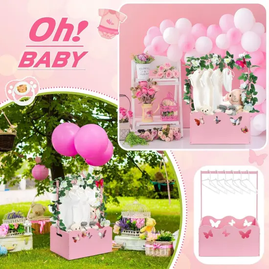 Wooden Crate for Baby Shower Storage Crate Basket with Handle Baby Registry Hamper Pregnancy Gift for New Parent(Pink,Butterfly) {5}