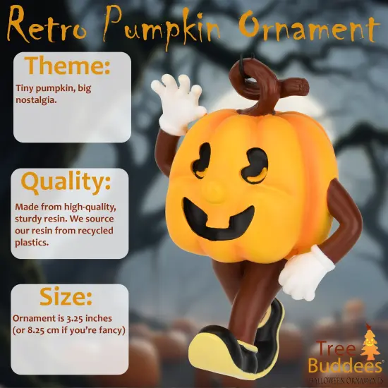 Tree Buddees Retro Pumpkin Halloween Ornament Fun & Cute Vintage Cartoon Jack-o&rsquo;-Lantern D&eacute;cor {2}
