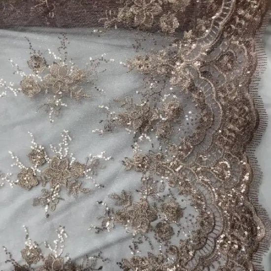 1 Yard Dusty Rose Sequin Lace Fabric 51&Prime; Wide Embroidered Mesh for Dresses, Gowns & Decor Projects {1}