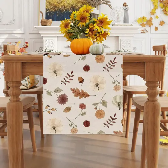 Linen Fall Table Runner - Leaves Pumpkin {2}