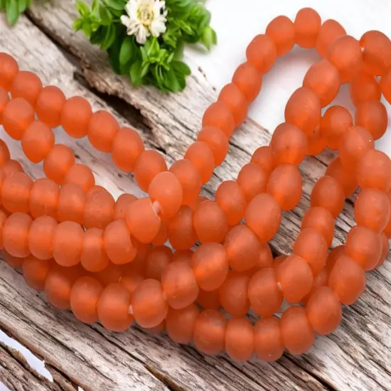 10-11mm Matte Orange African Recycled Glass Beads (20" Strand) {4}