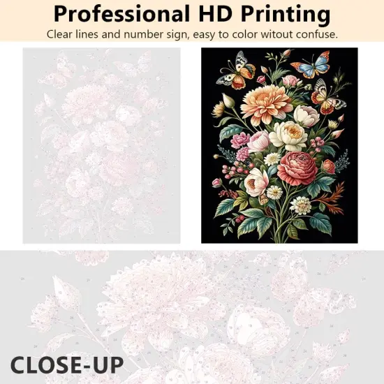 Paint by Number for Adult, Floral Painting by Number Kits On Canvas, DIY Bouquet of Flowers and Butterfly Paint by Numbers, Frameless Baroque Style Paint by Numbers for Adults and Beginner 16X20 Inch {2}