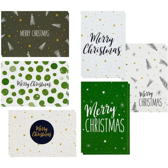 48-Pack Holiday Blank Cards with Envelopes, 4x6 Bulk Christmas Greeting Card Assortment Box, Green and Cream Merry Xmas Festive Designs, Blank Inside {1}