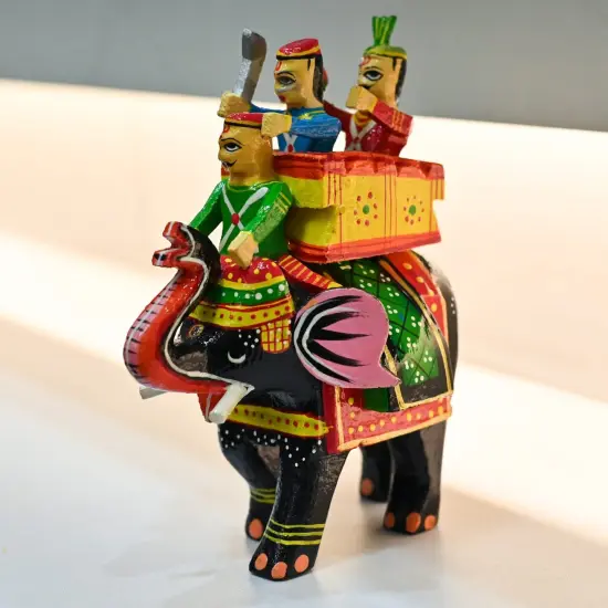 Wooden Kondapalli Maharaja Ambari Elephant Indian Handpainted Amrapali Rajasthani Golu Decoration Showpiece for Home Living Room Shelf Display Table Decor Gifting Item Golu Dolls {4}