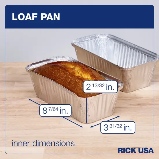 RICK USA: 8" Loaf Pan - 25 Pack -Disposable Aluminum Foil, Multi-Purpose Baking-Bread-Cooking, Durable, Grill-Oven-Freezer-Dishwasher Safe, Recyclable {4}