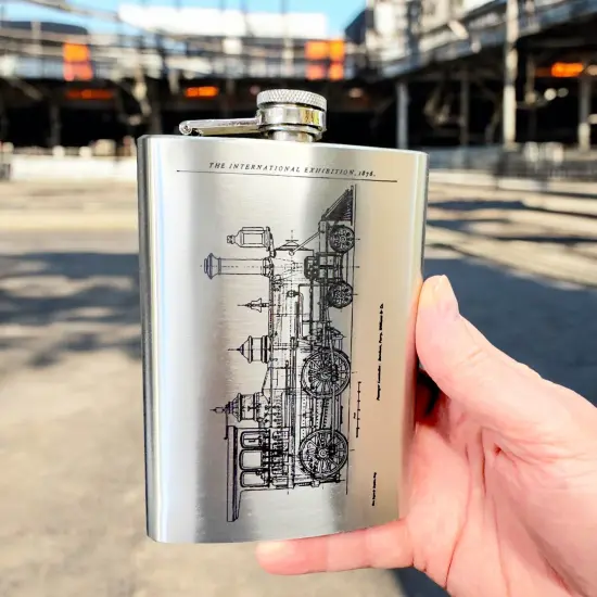8oz Steam Locomotive International Stainless Steel Flask {5}
