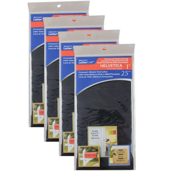 LetterCraft Permanent Vinyl Lettering, Helvetica, 1-Inch, Black, 177 Per Pack, 4 Packs {1}