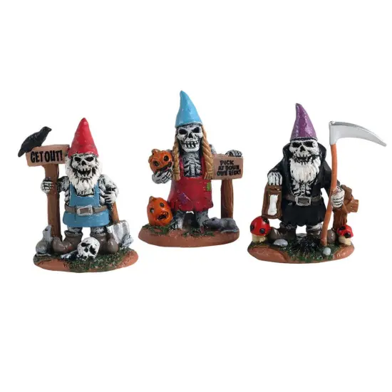 Lemax Spookytown Skeleton Garden Gnomes Set/3 {1}