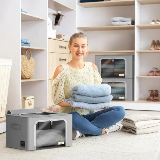 Sorbus Storage Bins 3 Pack- Container Organizer Set with Window & Handles Gray {2}