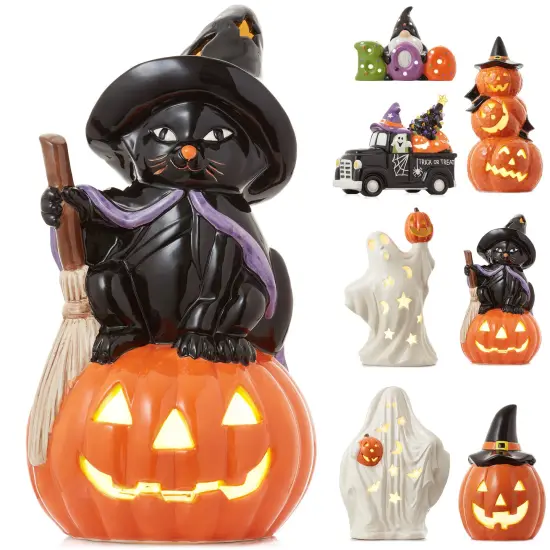 Casafield Ceramic Halloween Hand-Painted Pre-Lit LED Tabletop Home D&eacute;cor Black Truck {7}