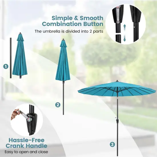 Costway 9 FT Patio Round Market Umbrella with Push Button Tilt, Crank Handle, Vented Top Tan/Navy/Wine/Turquoise {6}