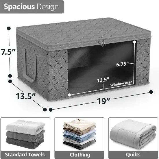 Sorbus Medium Clothes Storage Bag 1 Pack, Blanket Organizater Bin with Window, Lids, and Handles Gray {2}