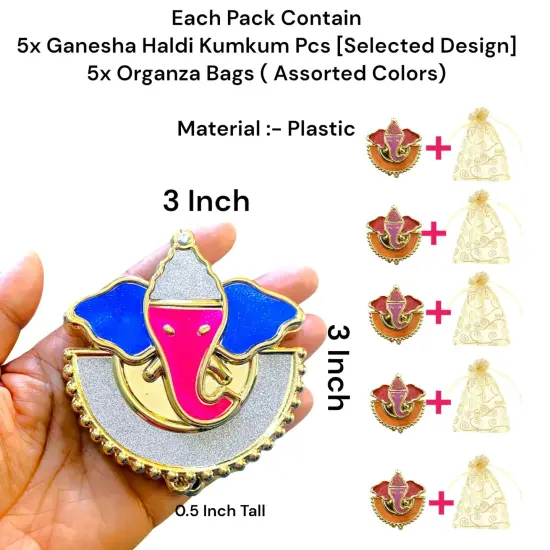 5 Pieces Decorative Ganesha Haldi Kumkum Holder Roli Chawal/rice Holder Indian Festival Favor Diwali Rakhi Pooja Tilak Platter Housewarming Gifts Wedding Favor {4}