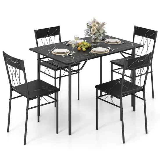 Costway 5PCS Dining Table Set for 4 Rectangular Kitchen Table & 4 Chairs with Metal Frame Cement Gray/Black {8}