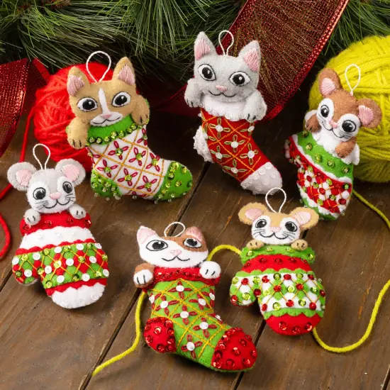 Bucilla Felt Ornaments Applique Kit Set Of 6-Paws & Whiskers {3}