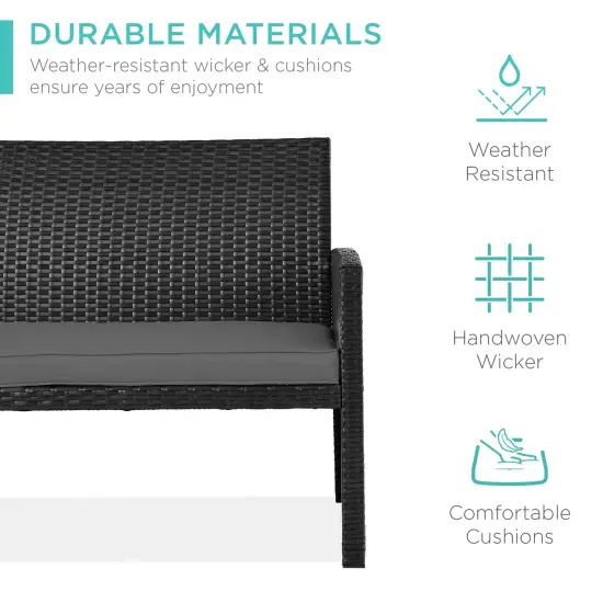 Best Choice Products 4-Piece Outdoor Wicker Patio Conversation Furniture Set w/ Table, Cushions Black/Gray {3}