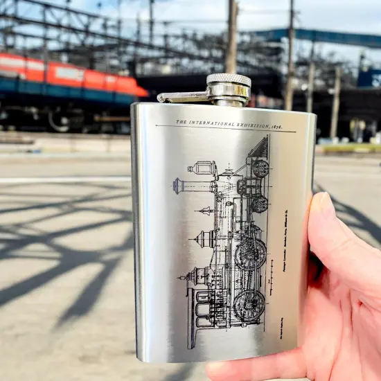 8oz Steam Locomotive International Stainless Steel Flask {6}