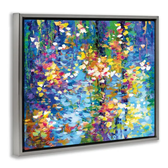 Stupell Industries Colorful Reflections Lake Flowers Framed Floater Canvas Wall Art Gray Floater Frame {3}