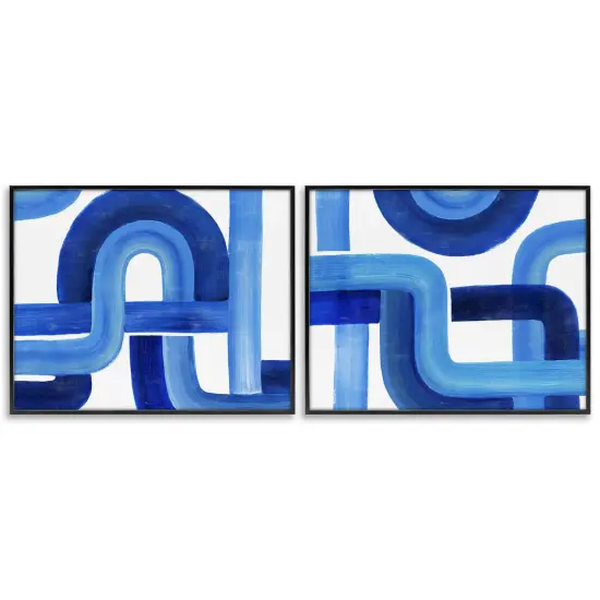 Stupell Industries Woven Blue Geometric Lines Framed Giclee Art White Frame {7}