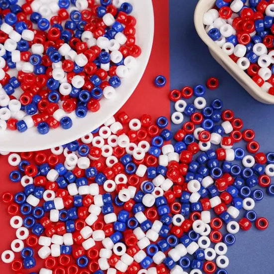 1200Pcs 6x9mm Red White and Blue Pony Beads {4}
