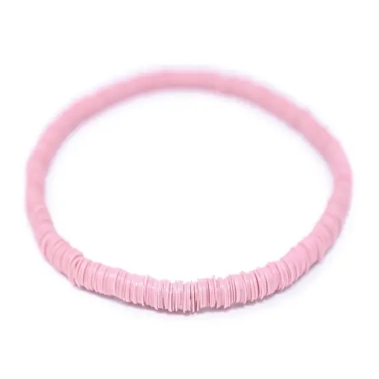 The Bead Chest Boho Stretch Bracelet, Pink - Stackable African Vinyl Heishi, Unisex for Men & Women {1}