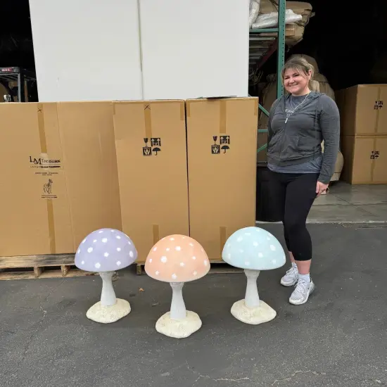 Small Pastel Peach Round Mushroom Statue {3}