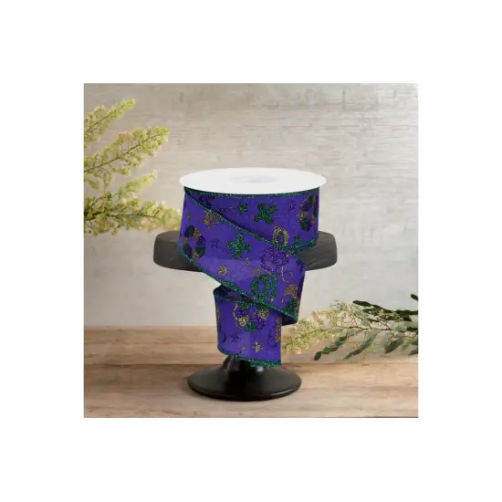 1.5" Mardi Gras Pattern Ribbon: Purple (10 Yards) {2}