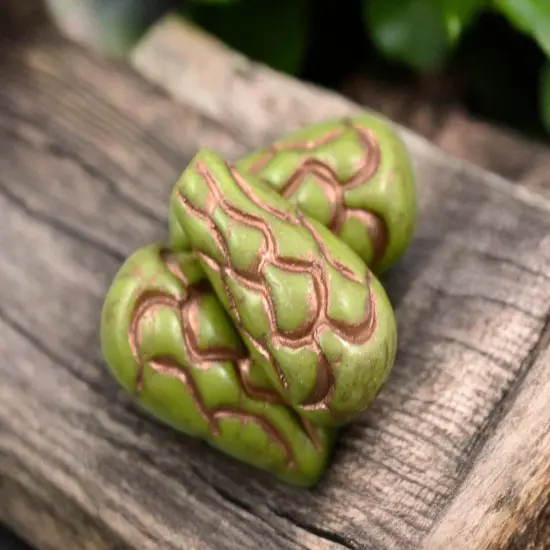 *6* 25x12mm Copper Washed Opaque Olive Green Mermaid Scale Large Drop Beads {2}