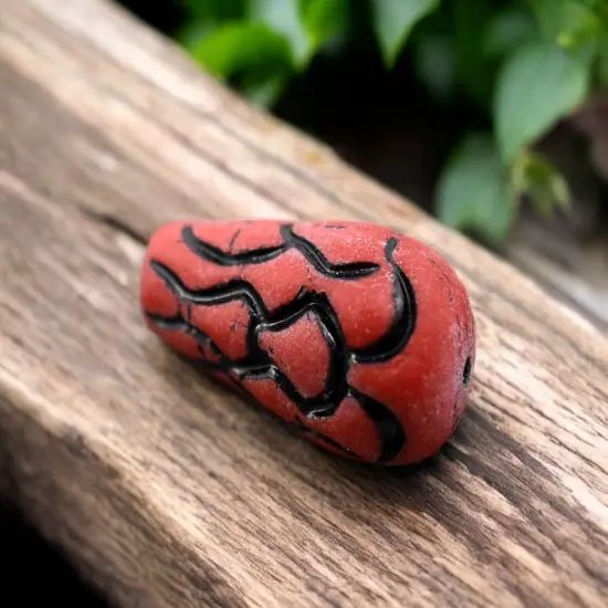 *6* 25x12mm Black Washed Opaque Matte Red Mermaid Scale Large Drop Beads {4}