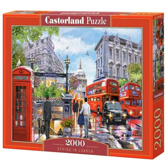 2000 Piece Jigsaw Puzzle, Spring in London, City center, Red Bus, UK, Great Britain, Puzzle of England, Adult Puzzles, Castorland C-200788-2 {1}