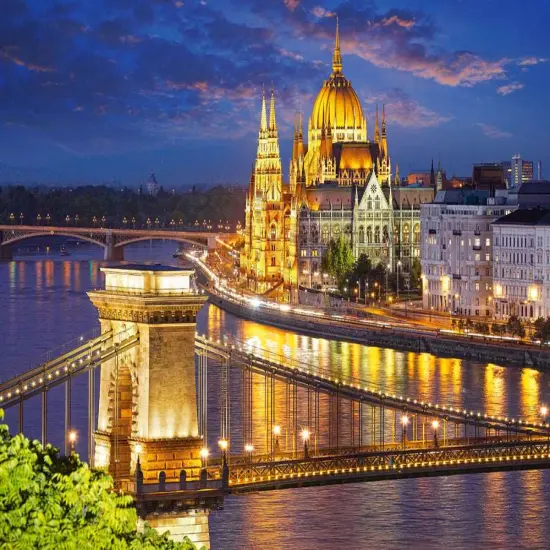 2000 Piece Jigsaw Puzzle, Budapest view at dusk, Parliament, Budapest Hungary Puzzle, Adult Puzzles, Castorland C-200405-2 {2}