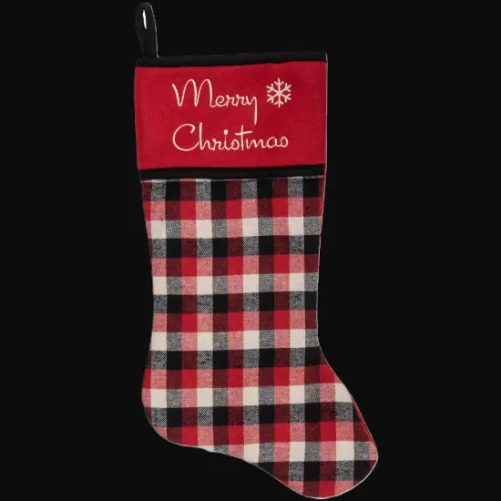 Northlight 20.5-Inch Red, Black, and White Plaid Christmas Stocking with Fleece Cuff {4}