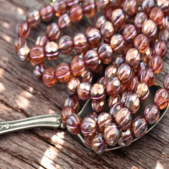 *20* 8mm Metallic Pink Washed Coppered Rosewood Faceted Round Melon Beads {1}