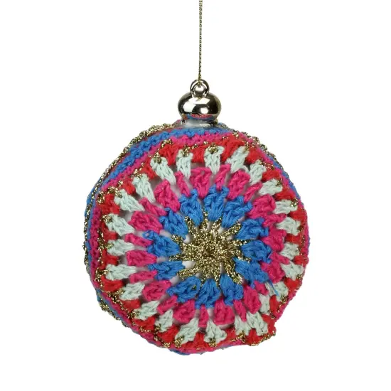 Northlight Knitted Christmas Disc Ornament - 4" (100mm) - Multicolor Red {4}