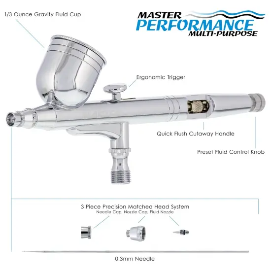 Master Performance G23 Multi-Purpose Dual-Action Gravity Feed Airbrush, 0.3 mm Tip, 1/3 oz Cup, Cutaway Handle {2}
